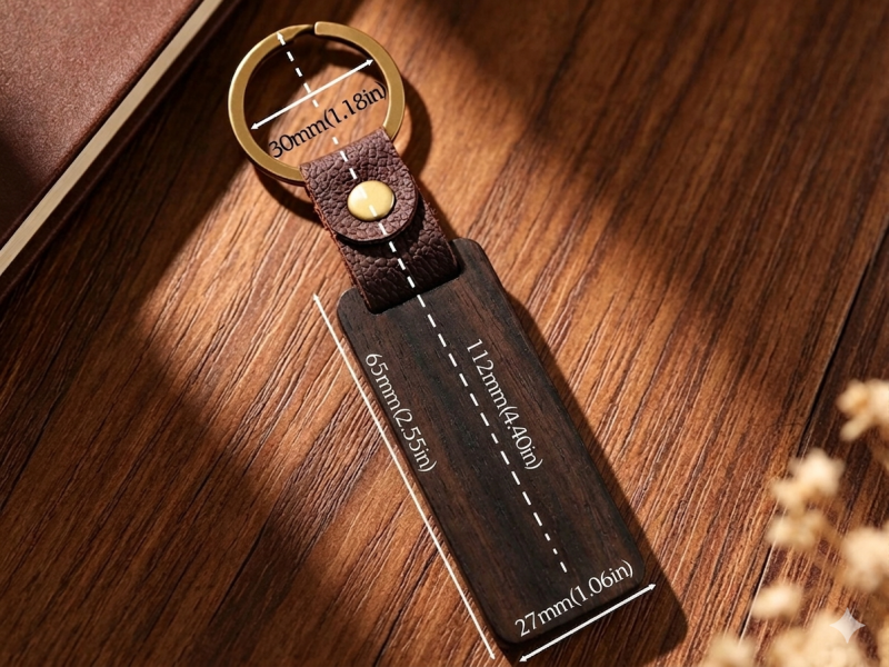 size Personalised Wooden Keychain