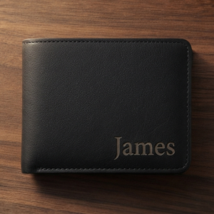 Personalized Black Leather Wallet | Custom Engraved Bifold Gift for Him