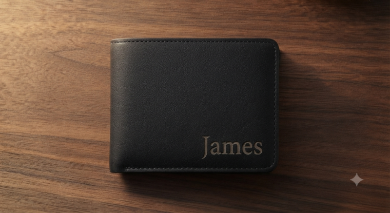BW1 Personalized Black Leather Wallet | Custom Engraved Bifold Gift for Him