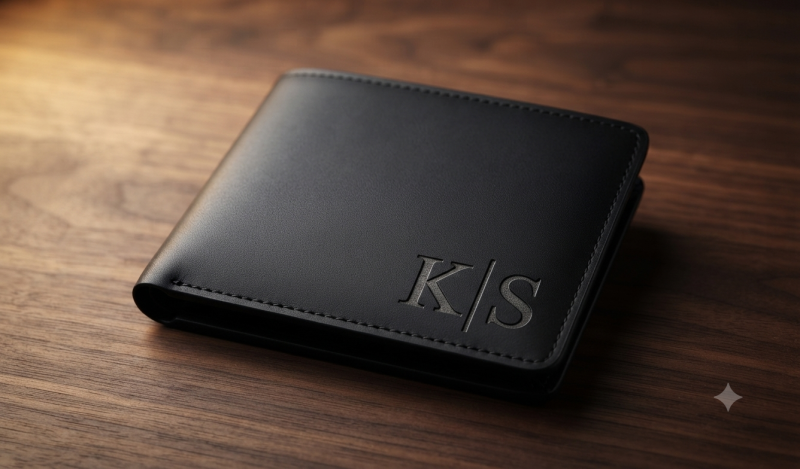 BW2 Personalized Black Leather Wallet | Custom Engraved Bifold Gift for Him