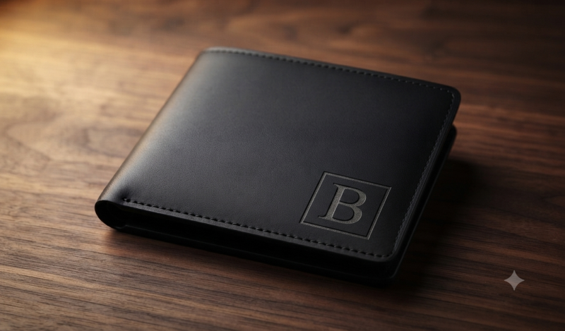 BW3 Personalized Black Leather Wallet | Custom Engraved Bifold Gift for Him