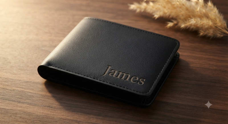 BW4 Personalized Black Leather Wallet | Custom Engraved Bifold Gift for Him