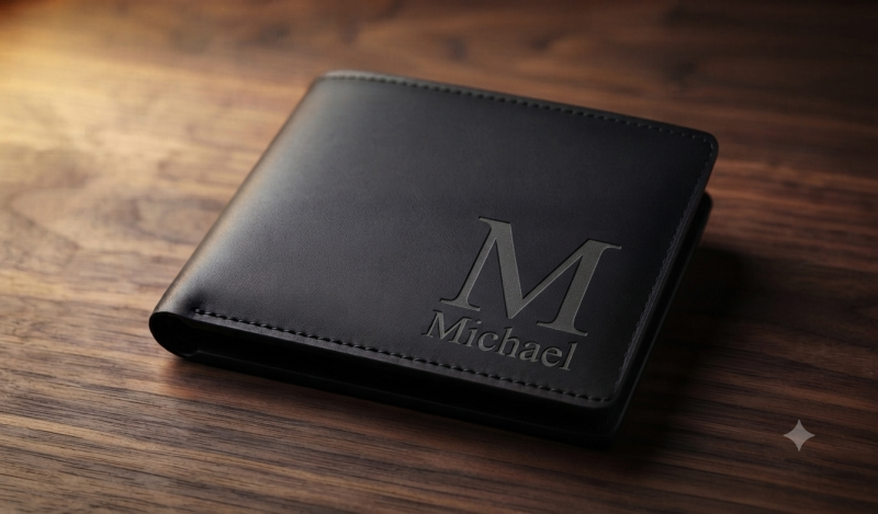 BW5 Personalized Black Leather Wallet | Custom Engraved Bifold Gift for Him