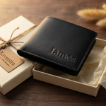 BW8 Personalized Black Leather Wallet | Custom Engraved Bifold Gift for Him