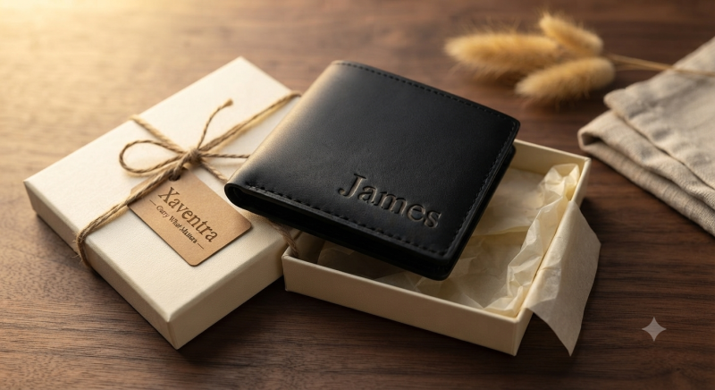 BW8 Personalized Black Leather Wallet | Custom Engraved Bifold Gift for Him