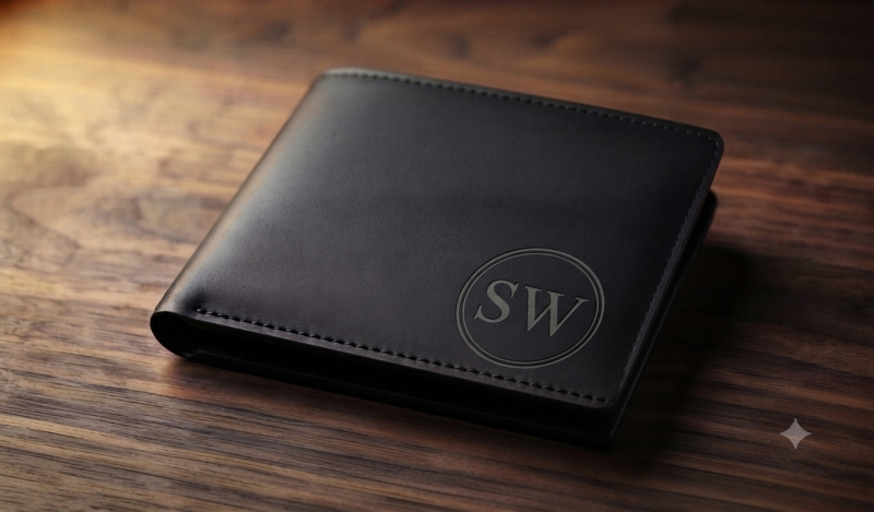 BW9 Personalized Black Leather Wallet | Custom Engraved Bifold Gift for Him