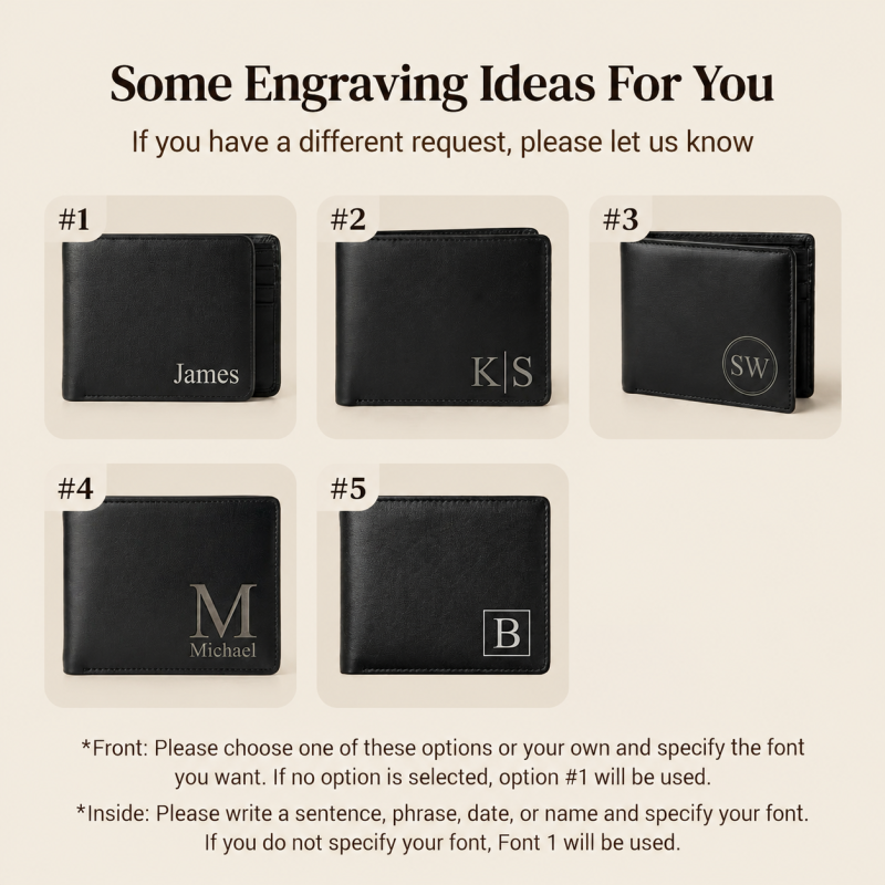 xaventra p Personalized Black Leather Wallet | Custom Engraved Bifold Gift for Him